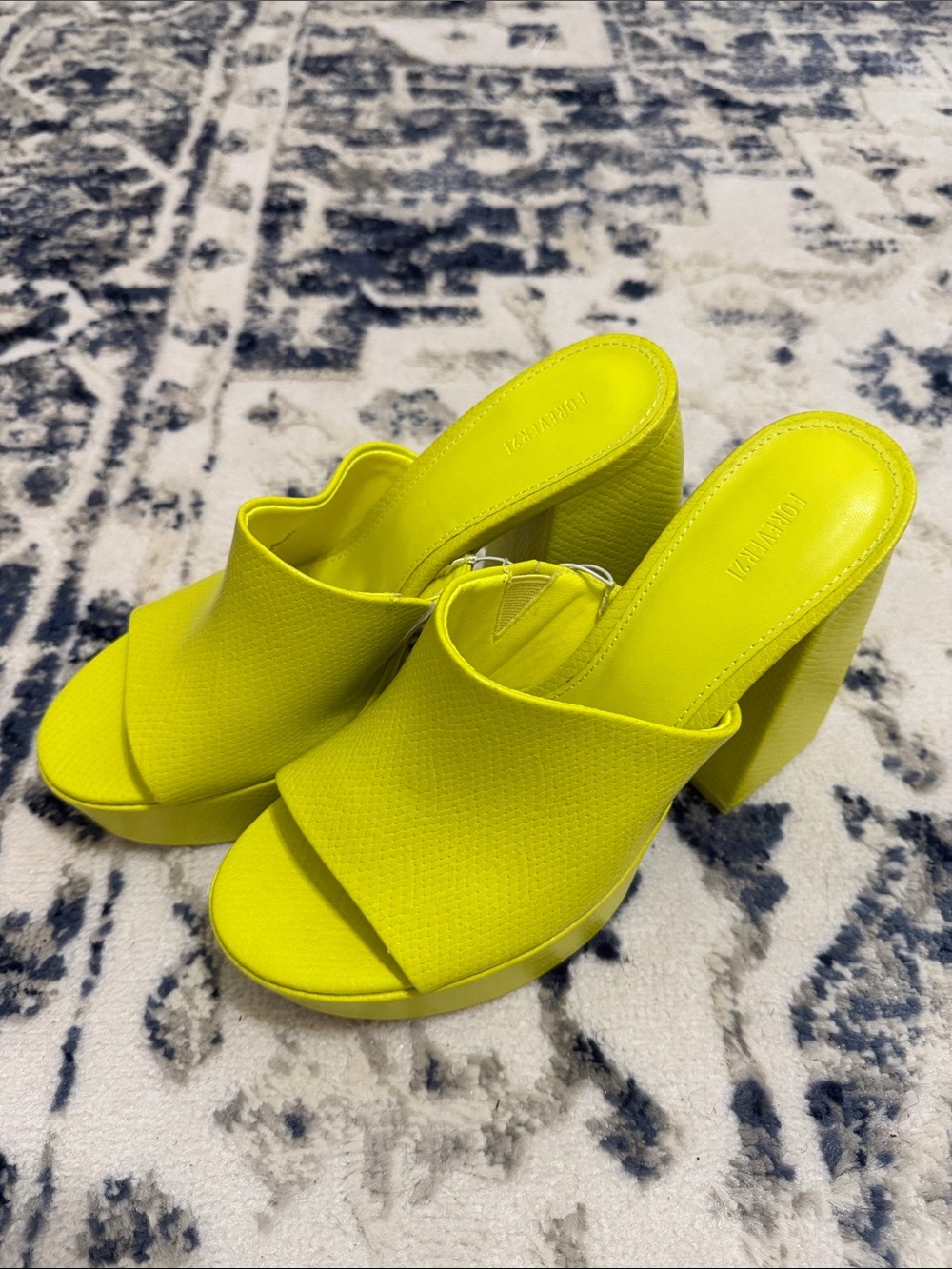 Forever 21 Neon Yellow Block Heel Mules